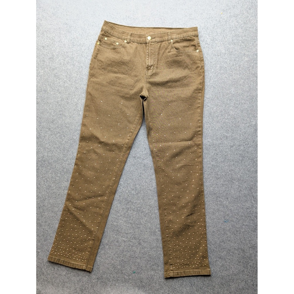 DG2 WOMEN'S TAUPE STUDDED JEANS SAND WASHED SIZE 12 Straight Leg